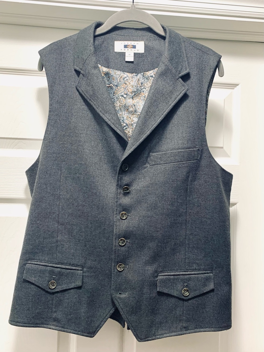 Joseph Abboud Charcoal Gray Wool-Blend Vest with Paisley Lining